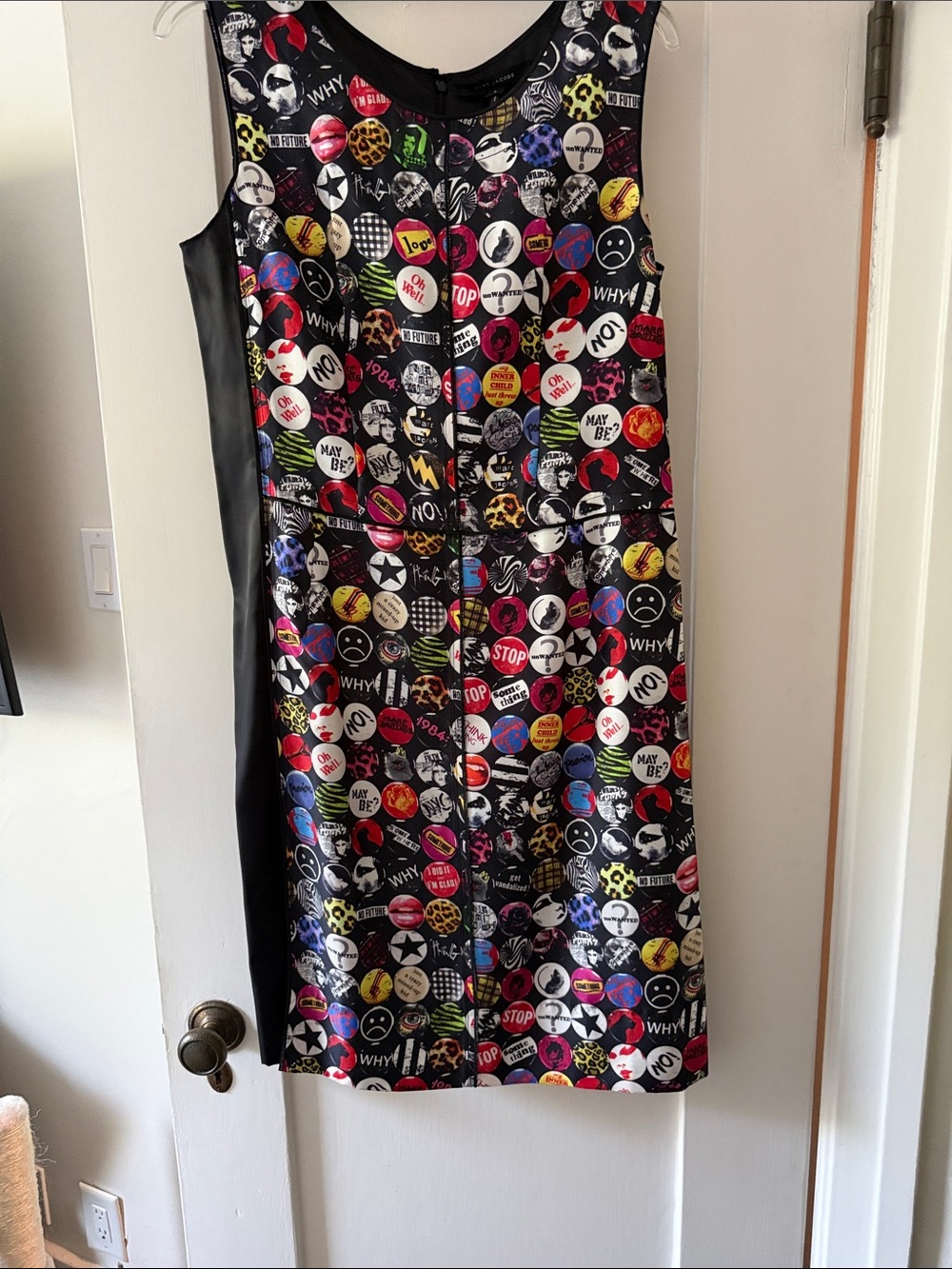 Marc Jacobs Black Multi-Color Graphic Button Badge Print Sleeveless Dress